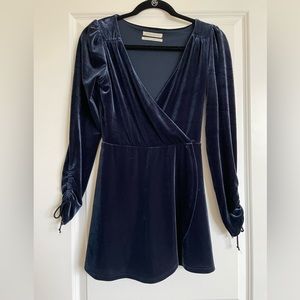 Urban Outfitters Velvet Long Sleeve V-Neck Skort Romper/Dress in Dark Blue